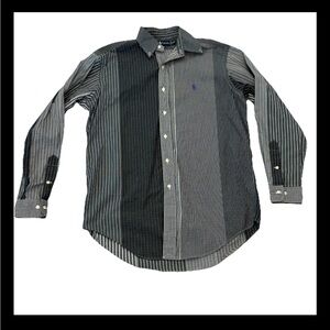 Men’s Vintage Ralph Lauren Blue Colorblock Plaid Classic Fit Dress Shirt Medium